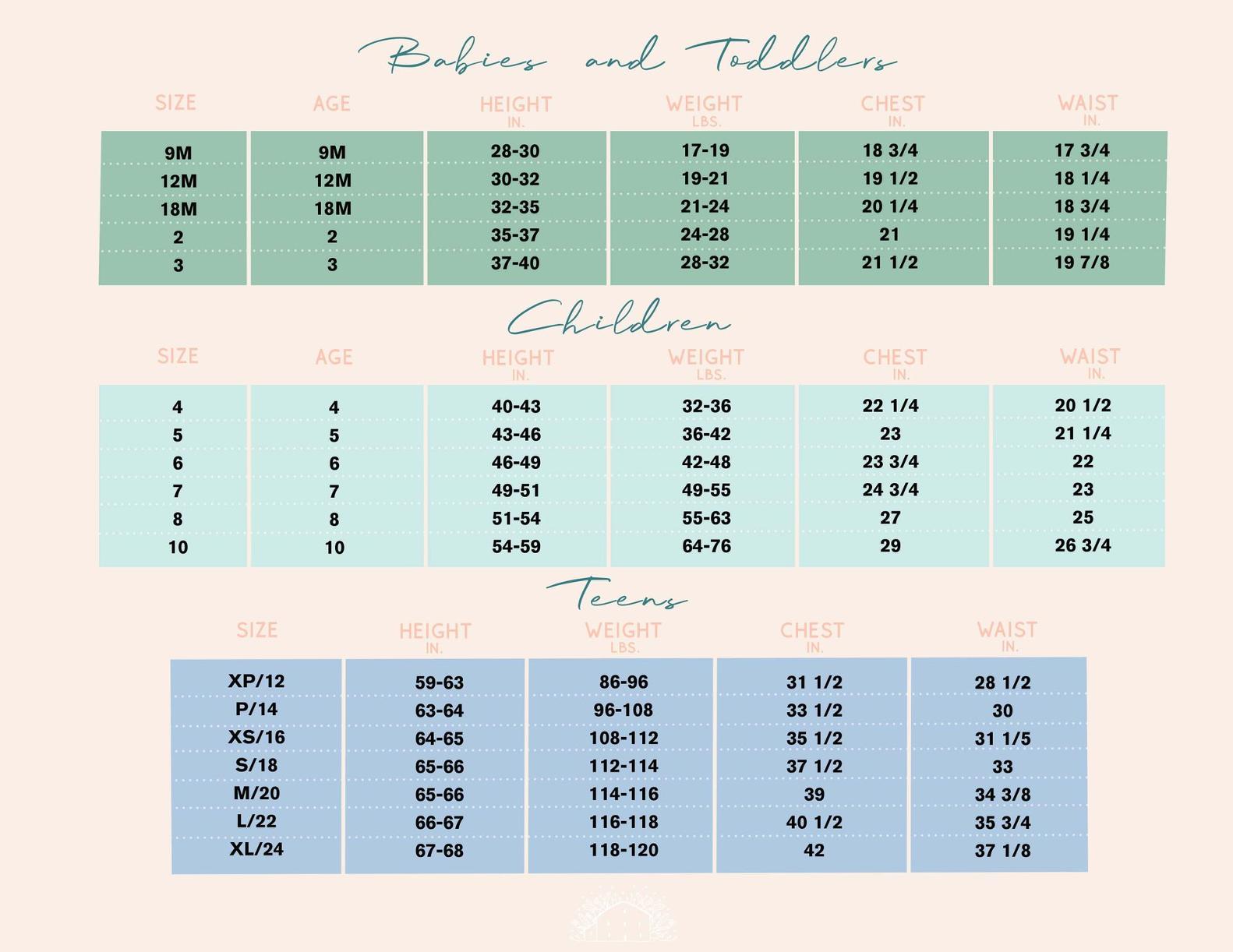 sizechart Pastel Collections